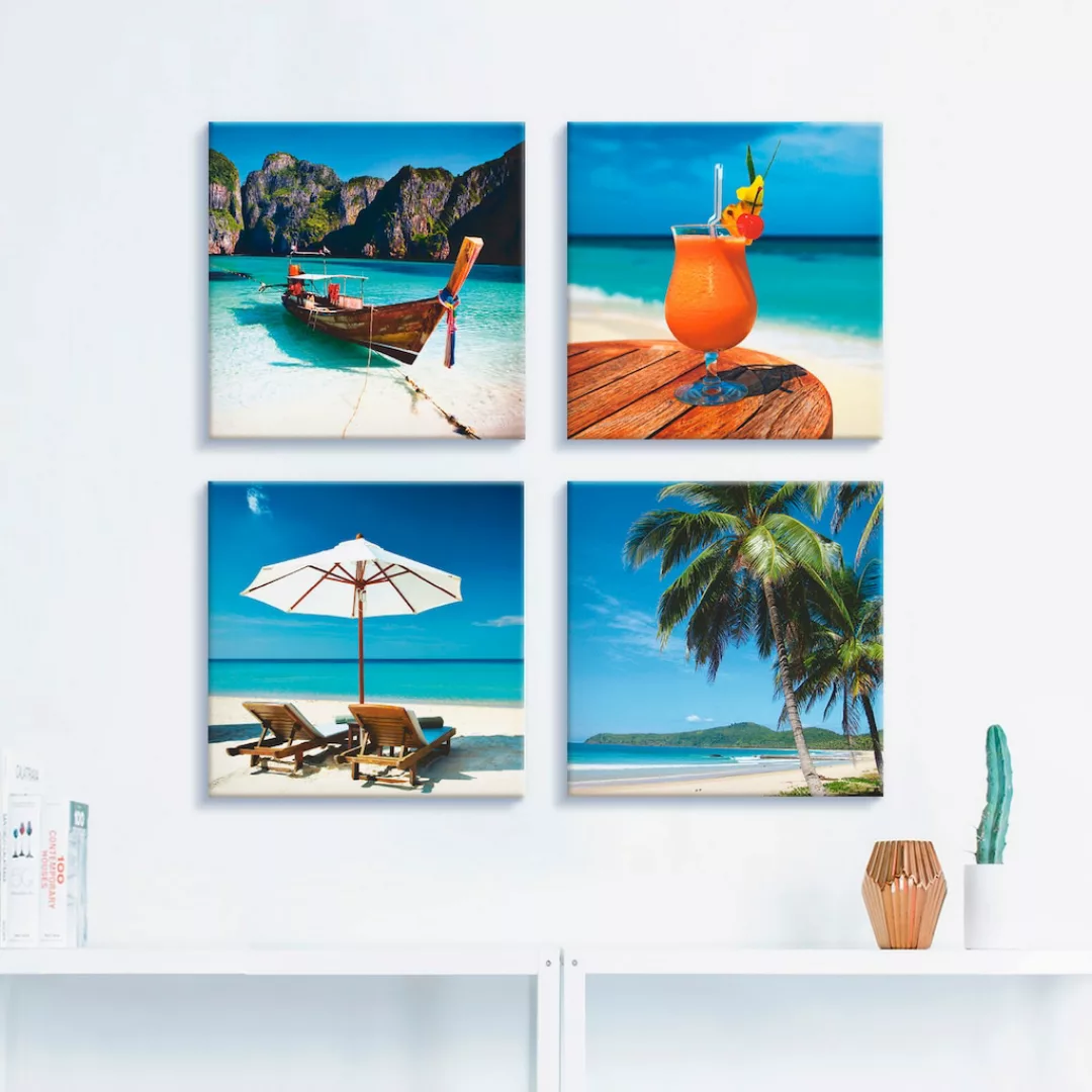 Artland Leinwandbild »Maya Bay Fruchtcocktail Strand«, Strand, (4 St.), 4er günstig online kaufen