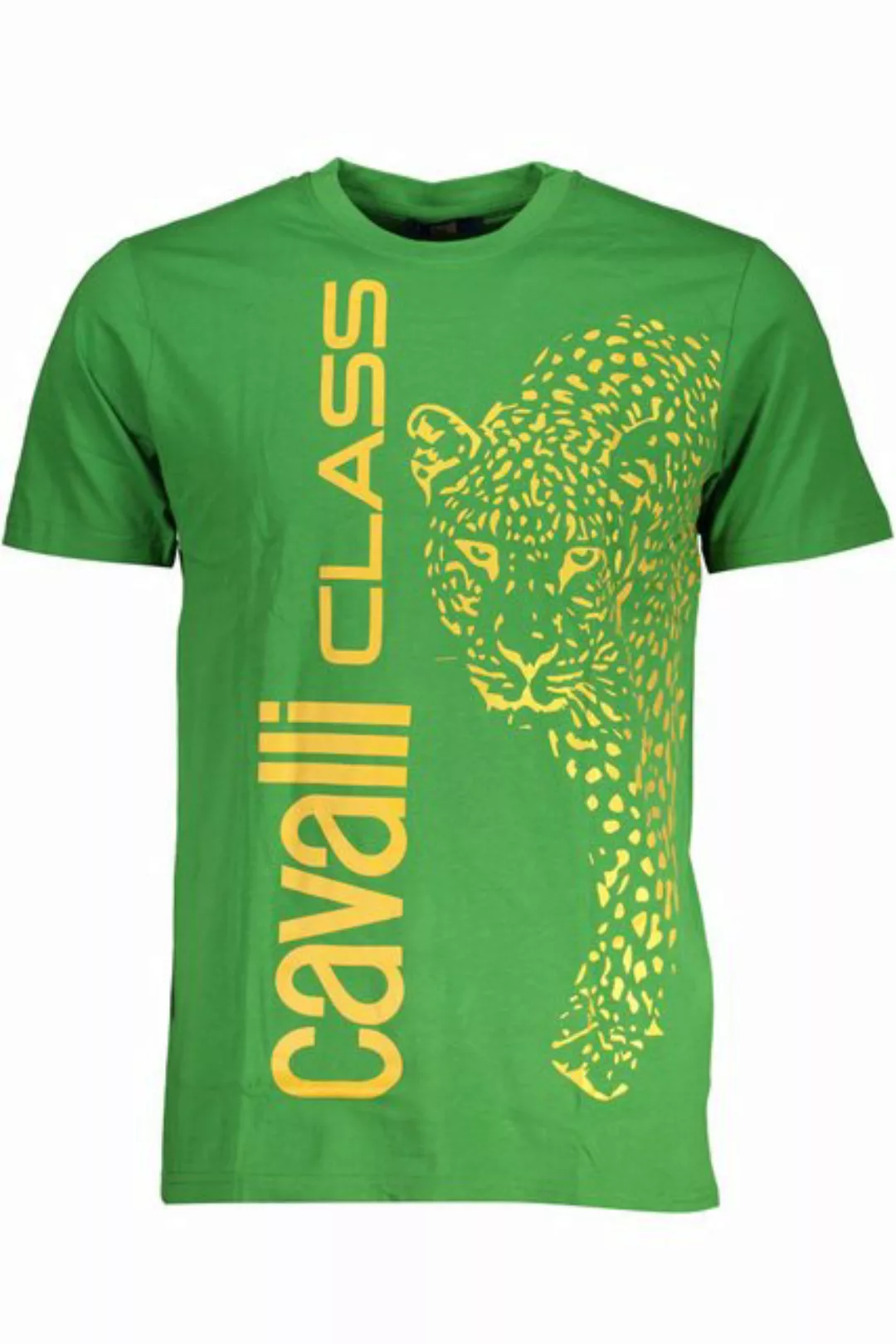 Cavalli Class T-Shirt Grünes Herren Rundhals T-Shirt mit Print und Logo günstig online kaufen