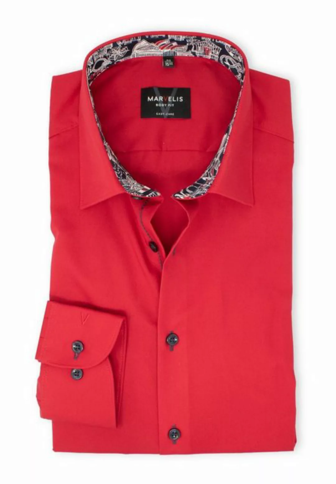MARVELIS Businesshemd Businesshemd - Body Fit - Langarm - Einfarbig - Rot B günstig online kaufen