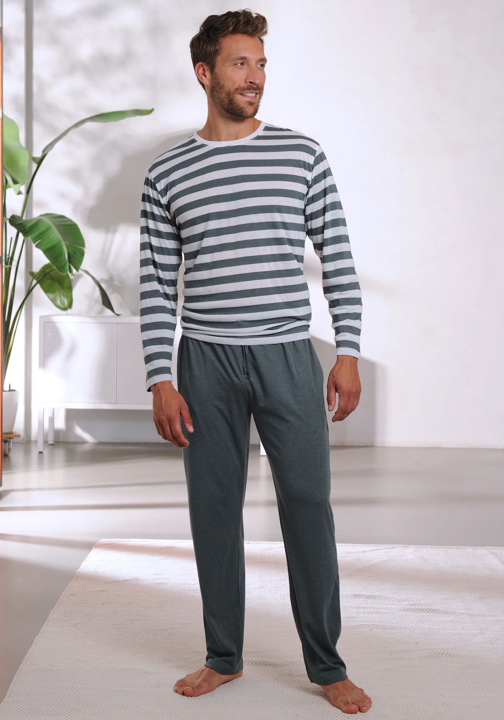 H.I.S Pyjama, (2 tlg., 1 Stück), mit garngefärbten Streifen günstig online kaufen