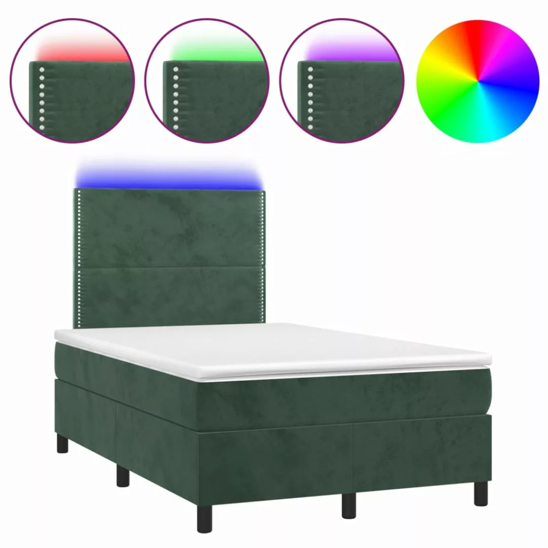 Vidaxl Boxspringbett Mit Matratze & Led Dunkelgrün 120x200 Cm Samt günstig online kaufen