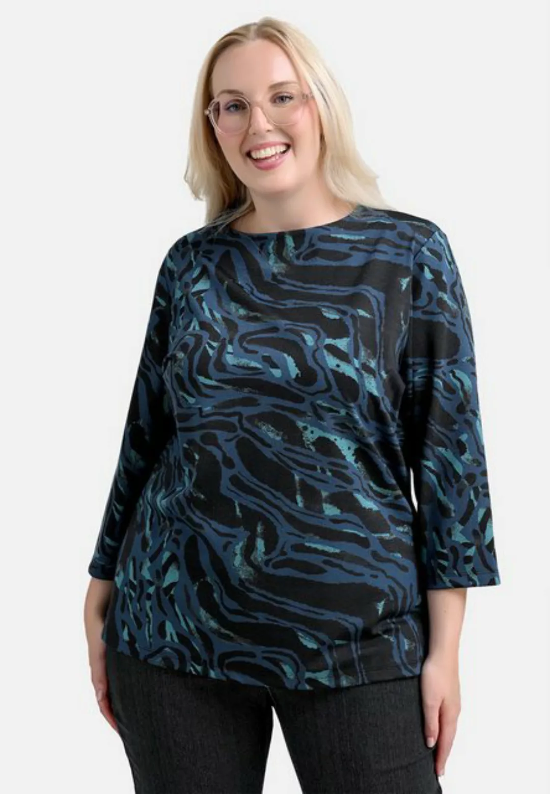 elanza T-Shirt Shirt mit Marmor-Print in Blau/Schwarz (1-tlg) günstig online kaufen