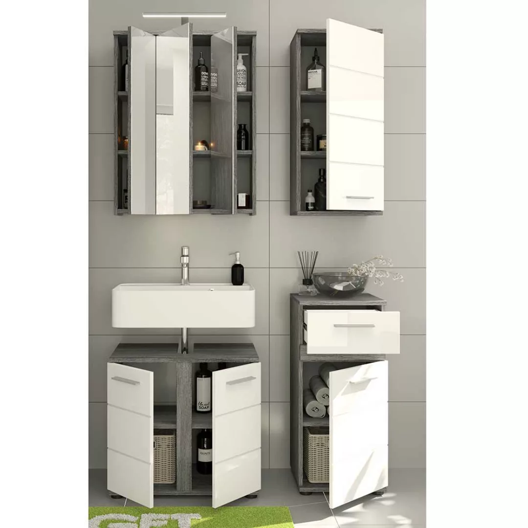 Waschplatz Set Gästetoilette in Weiß und Grau ohne Becken (vierteilig) günstig online kaufen