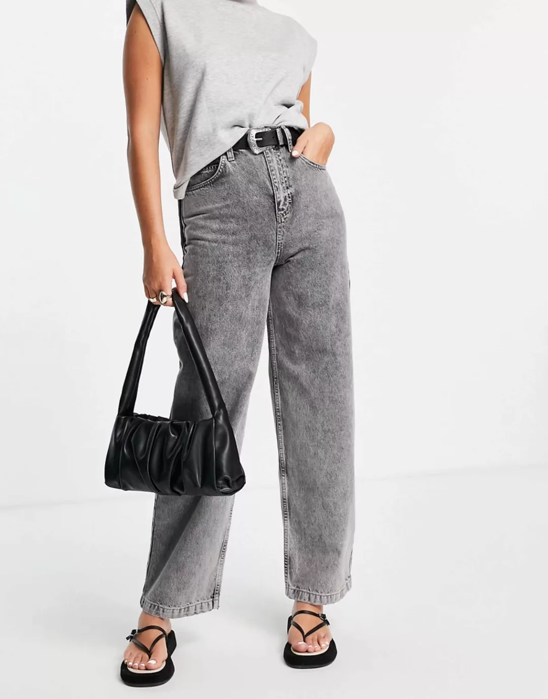 Topshop – Baggy-Jeans in Grau günstig online kaufen