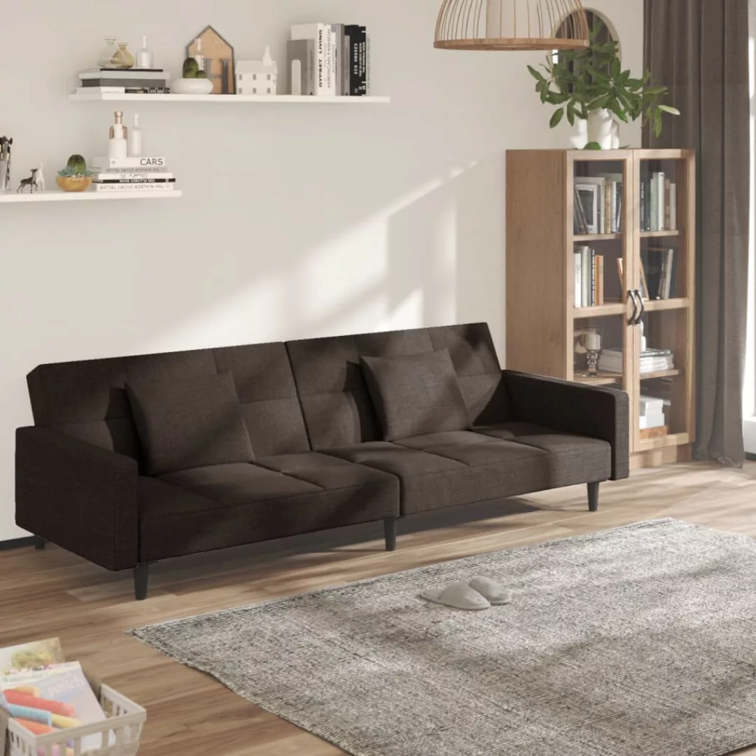 Vidaxl Schlafsofa 2-sitzer Mit 2 Kissen Dunkelbraun Stoff günstig online kaufen