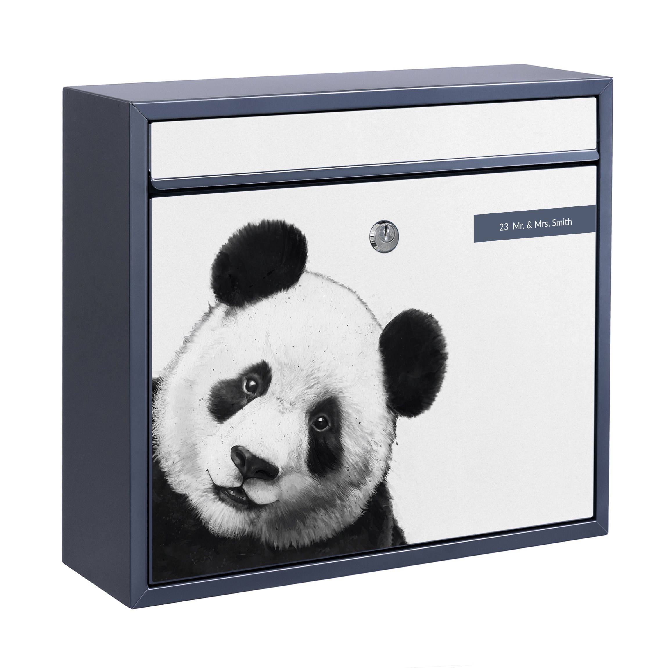 Briefkasten mit eigenem Text Illustration Panda Schwarz Weiß Malerei günstig online kaufen