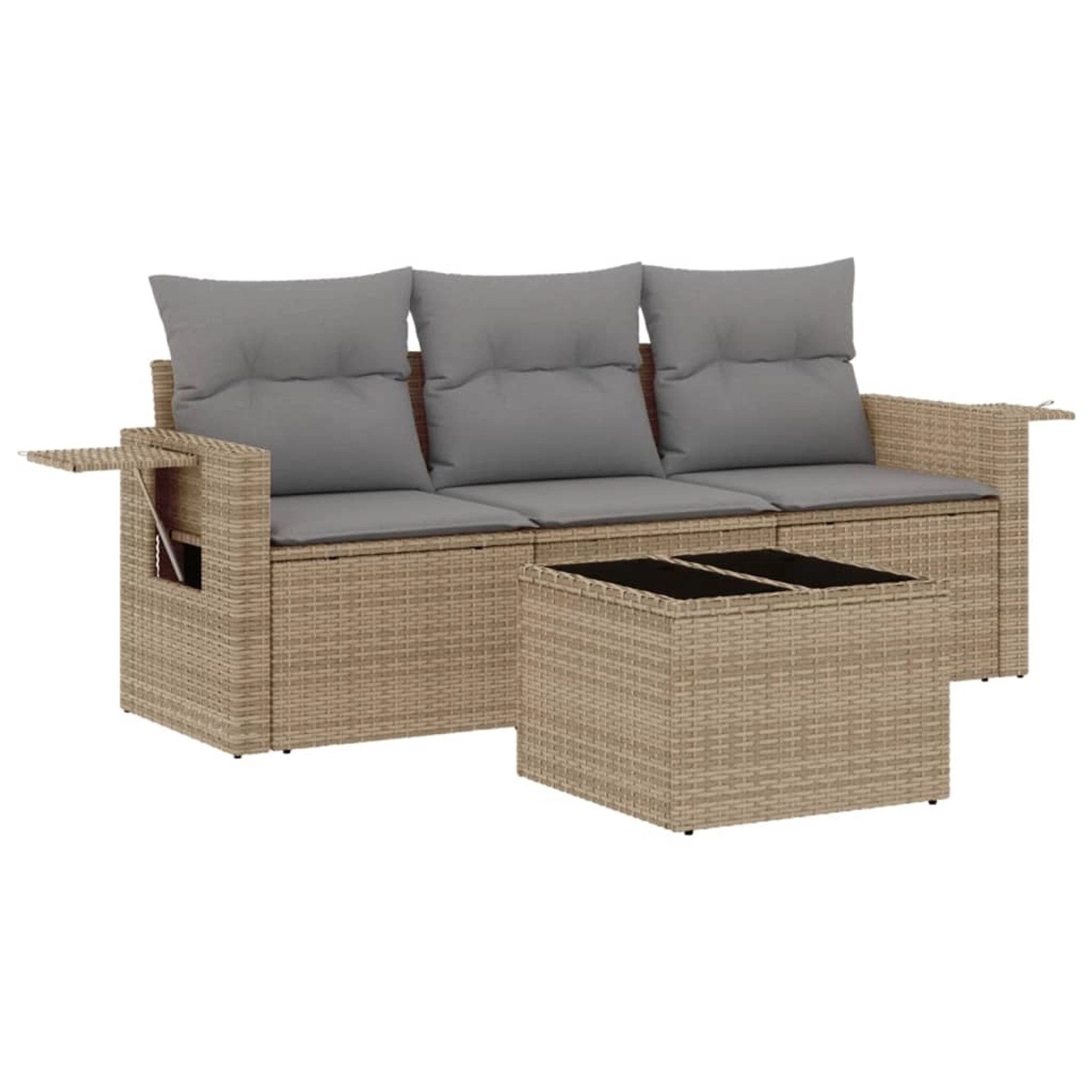 vidaXL 4-Tlg Garten-Sofagarnitur mit Kissen Beige Poly Rattan 3252206 günstig online kaufen
