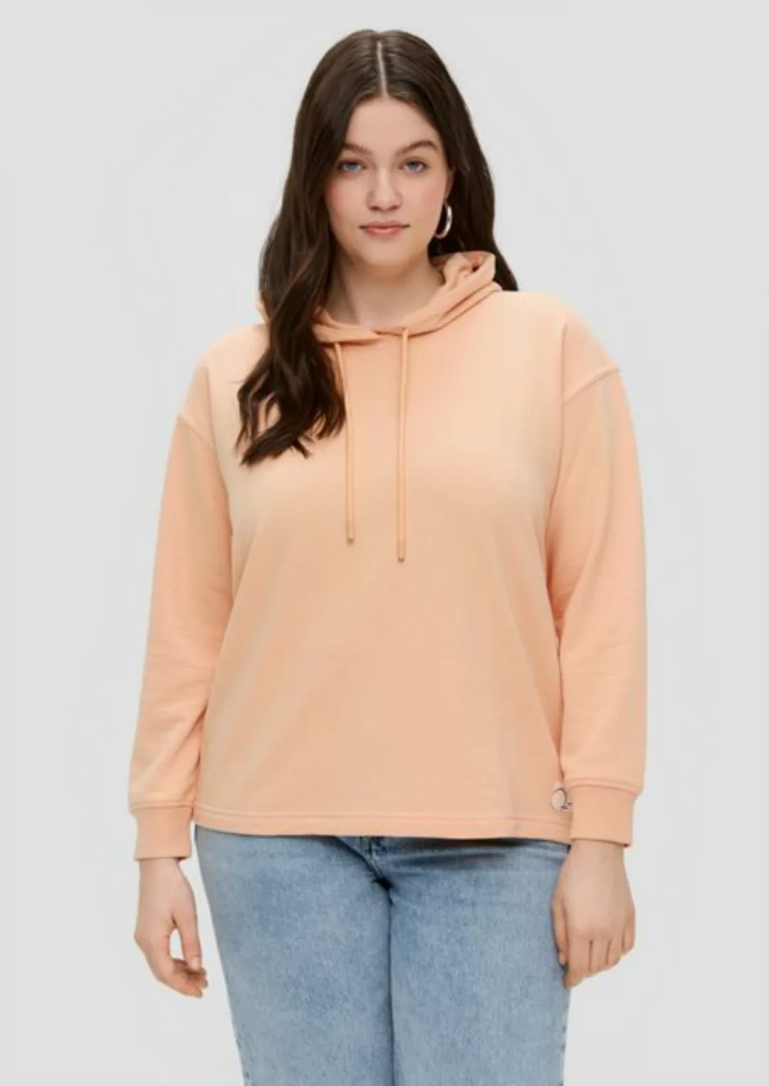 QS Sweatshirt Kapuzensweatshirt mit überschnittener Schulter Logo günstig online kaufen
