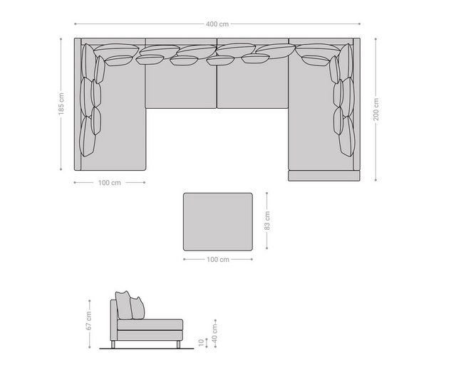 DELIFE Wohnlandschaft Clovis, XL Hellgrau Strukturstoff mit Hocker und Arml günstig online kaufen