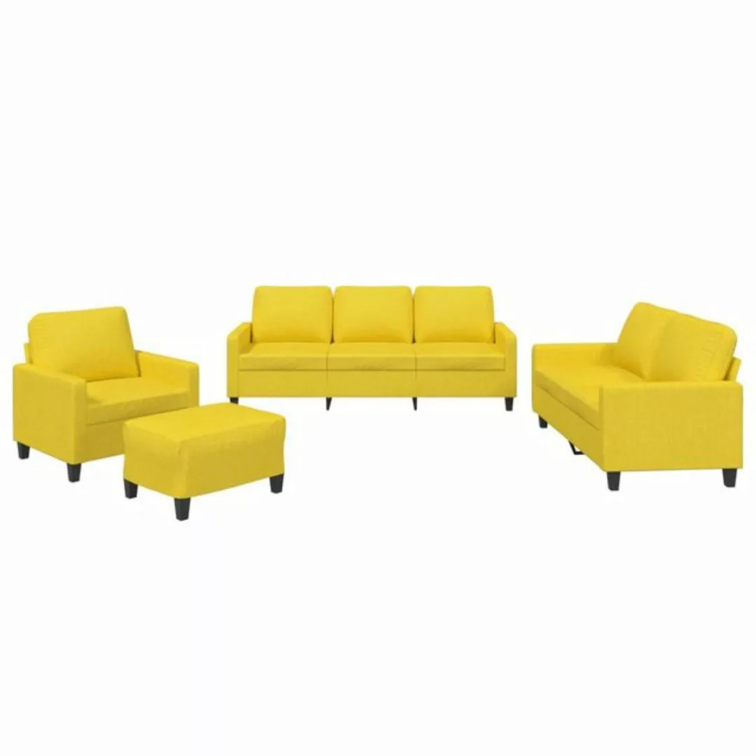 vidaXL Sofa 4-tlg. Sofagarnitur mit Kissen Hellgelb Stoff günstig online kaufen