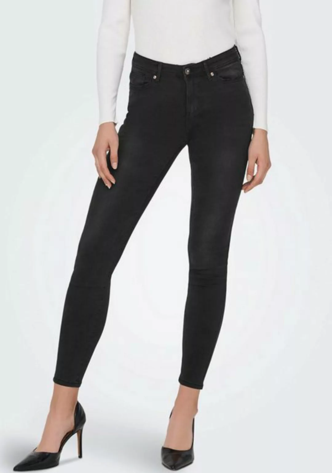 Only Damen Jeans ONLWAUW MID SK BJ1097 Skinny Fit - Schwarz - Washed Black günstig online kaufen
