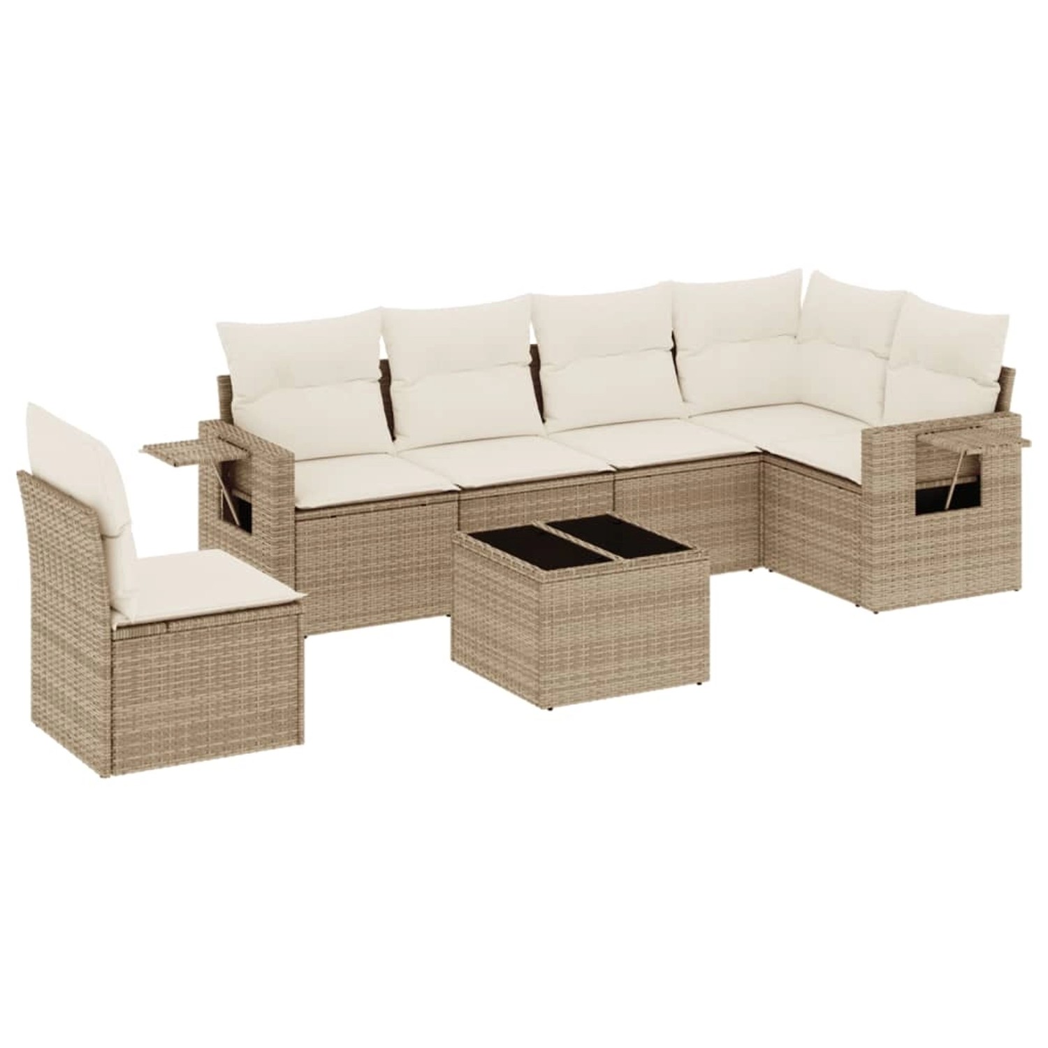 vidaXL 7-Tlg Garten-Sofagarnitur mit Kissen Beige Poly Rattan 3220237 günstig online kaufen