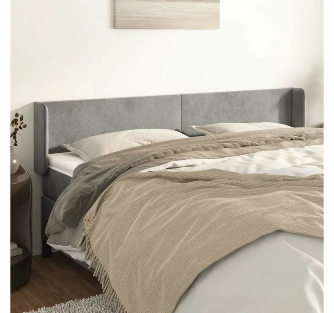 vidaXL Bett, Kopfteil mit Ohren Hellgrau 203x16x78/88 cm Samt günstig online kaufen