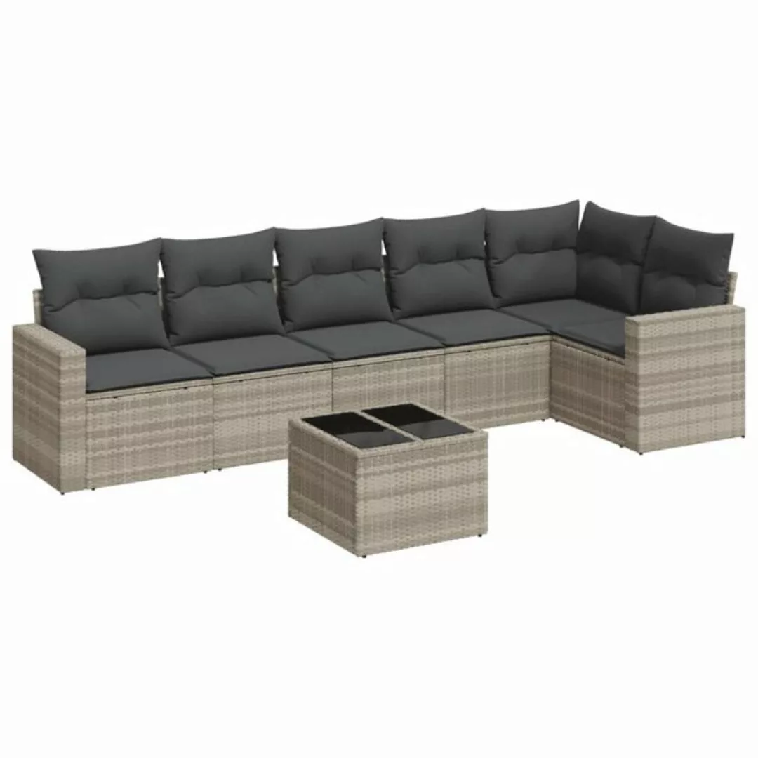 vidaXL Sofaelement 7-tlg. Garten-Sofagarnitur mit Kissen Hellgrau Poly Ratt günstig online kaufen