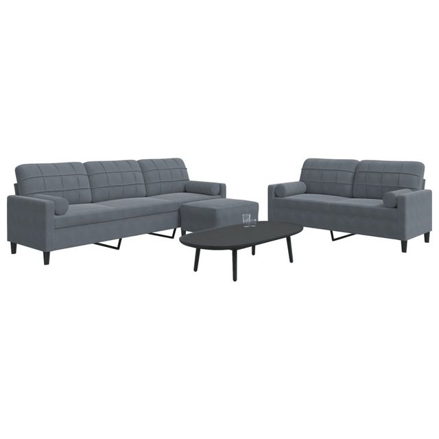 vidaXL Sofa 3-tlg. Sofagarnitur mit Kissen und Nackenrollen Dunkelgrau Samt günstig online kaufen