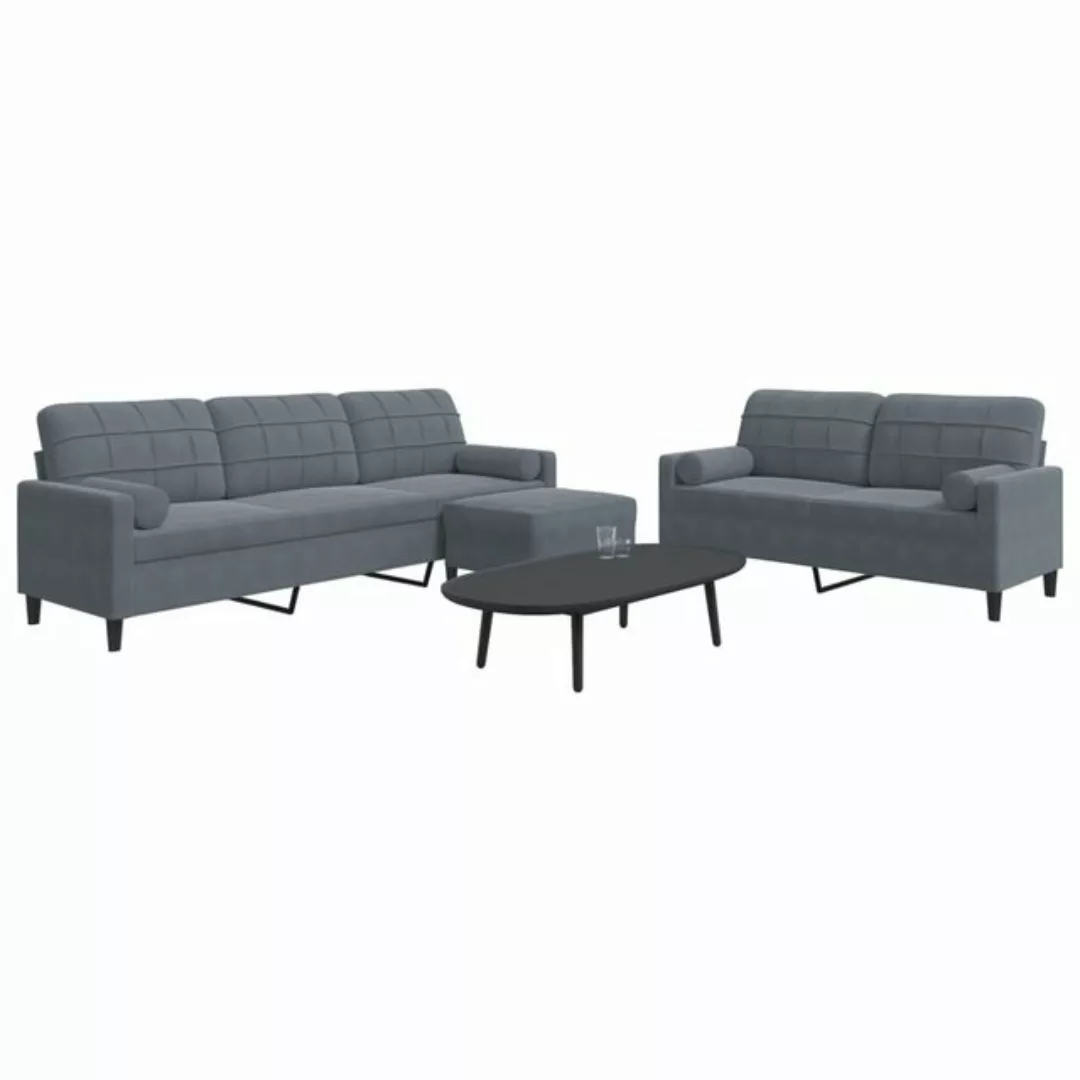 vidaXL Sofa Sofagarnitur mit Kissen Samt, mit Zierkissen + Fußhocker, Dunke günstig online kaufen