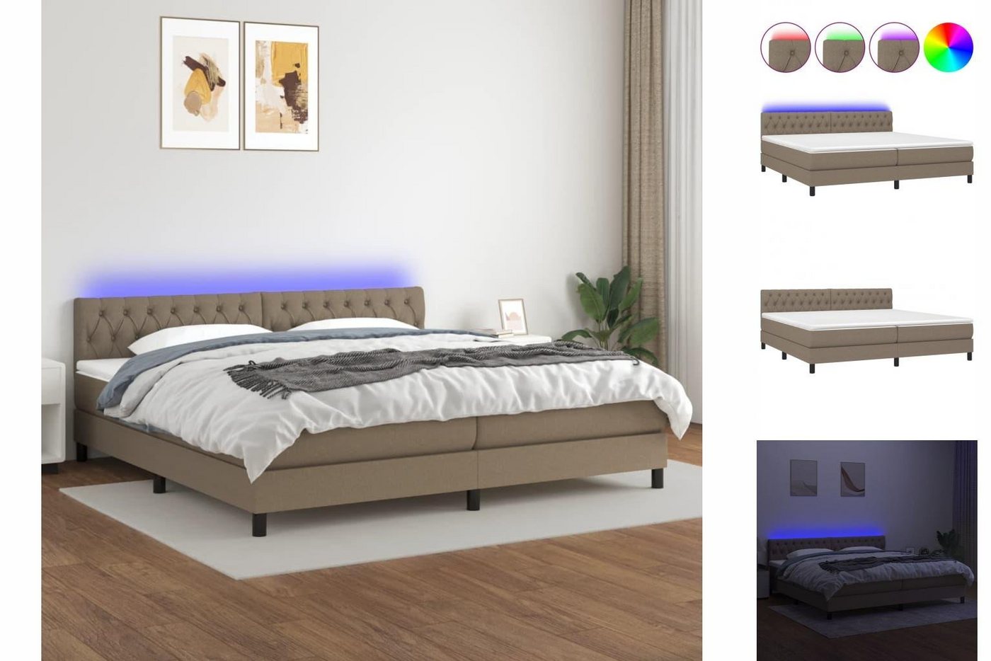 vidaXL Bettgestell Boxspringbett mit Matratze LED Taupe 200x200 cm Stoff Be günstig online kaufen