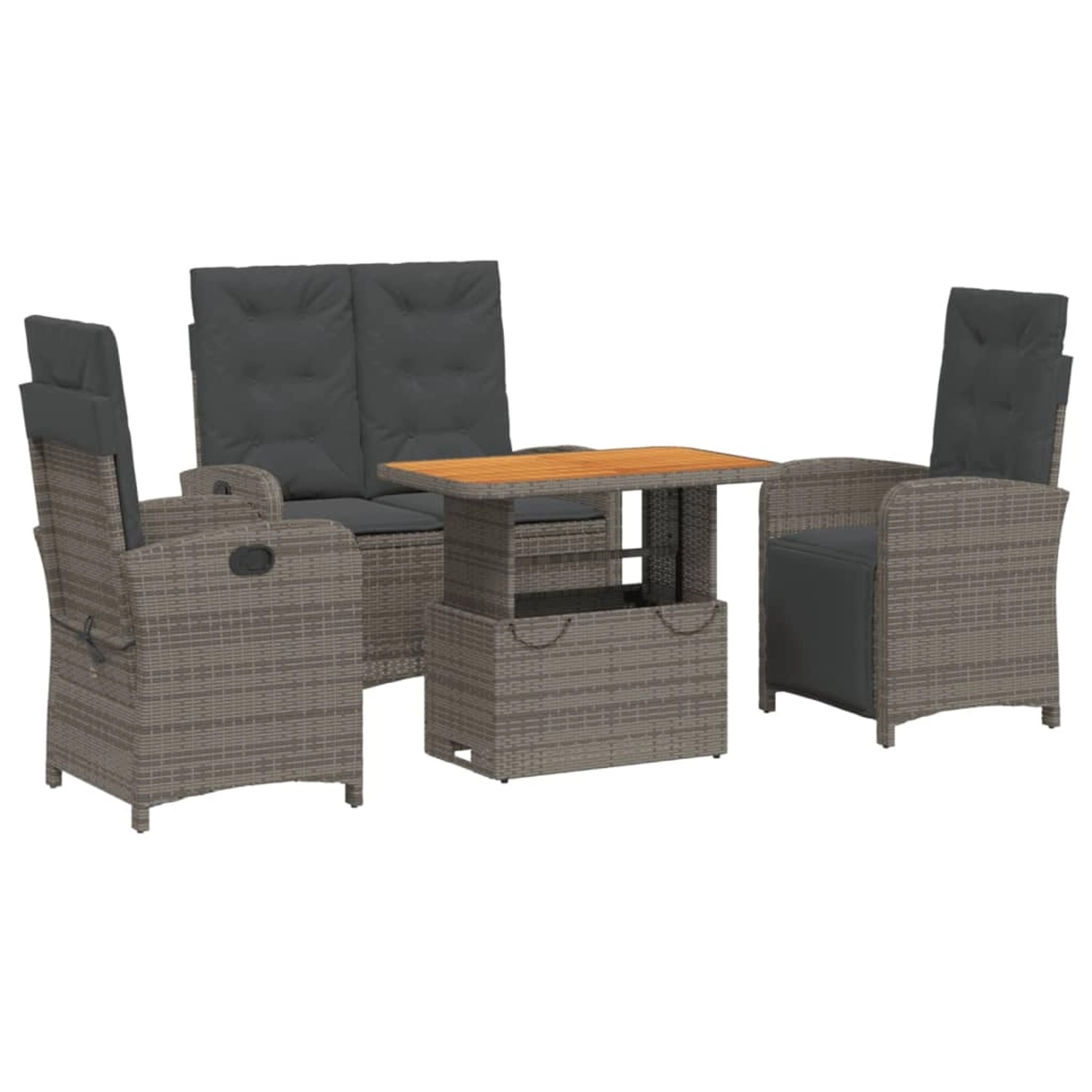 vidaXL 4-Tlg Garten-Essgruppe mit Kissen Grau Poly Rattan 3277348 günstig online kaufen