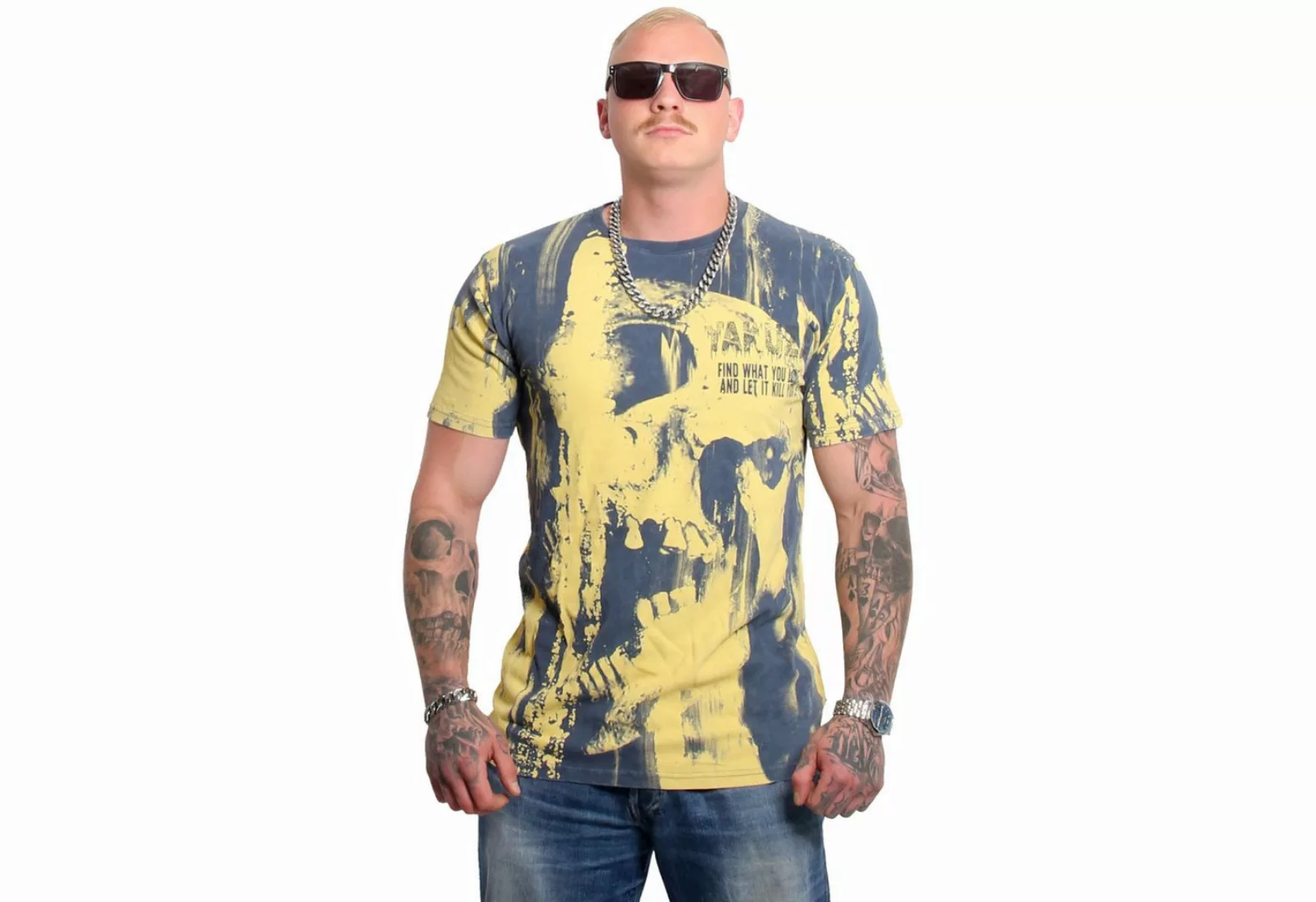 YAKUZA T-Shirt Crashed Skull in angesagter Acid Waschung günstig online kaufen