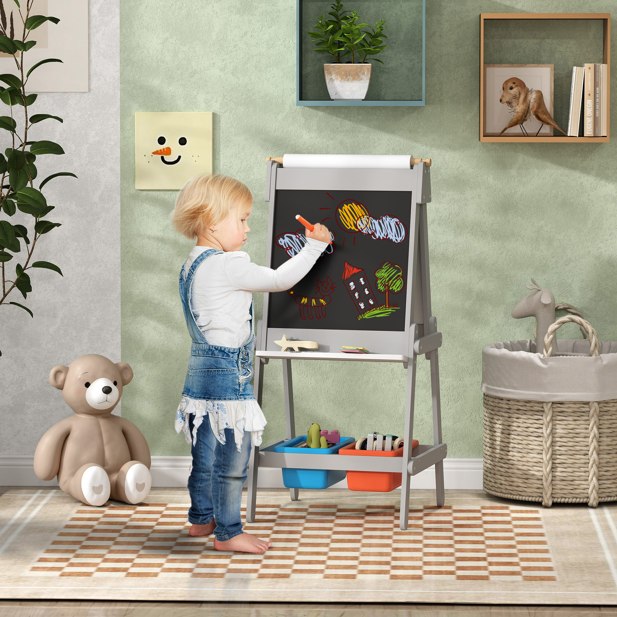 AIYAPLAY 3-in-1 Kindertafel, doppelseitige Kinder Staffelei mit Kreidetafel günstig online kaufen