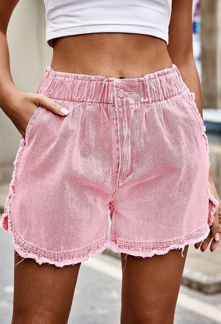 CHENIN Jeansshorts Denim-shorts mit elastischem bund und ungesäumten kanten günstig online kaufen