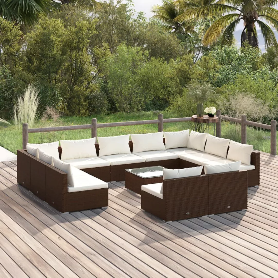 Vidaxl 12-tlg. Garten-lounge-set Mit Kissen Braun Poly Rattan günstig online kaufen