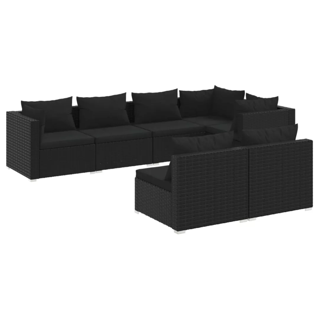 Vidaxl 7-tlg. Garten-lounge-set Mit Kissen Schwarz Poly Rattan günstig online kaufen