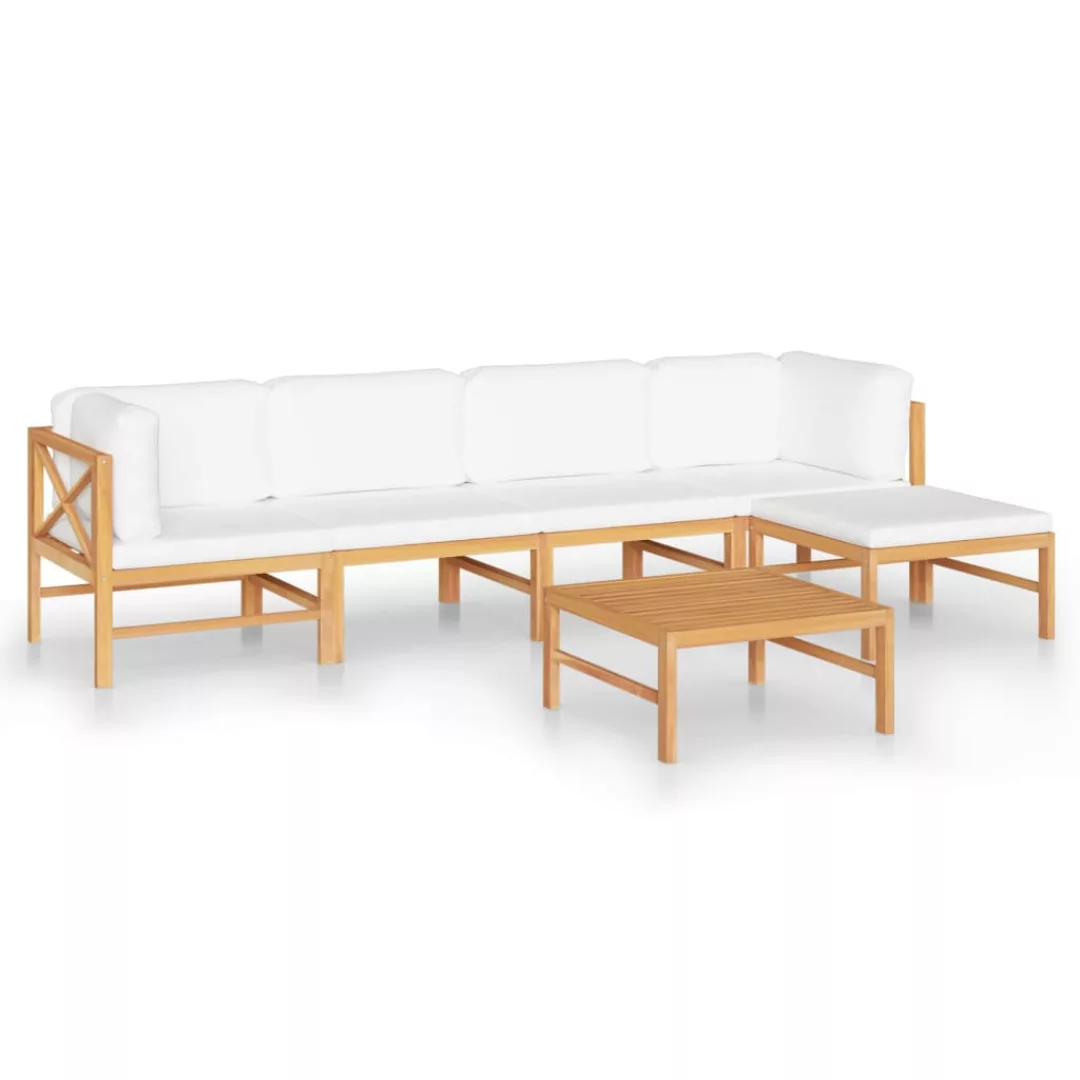 6-tlg. Garten-lounge-set Mit Creme Kissen Massivholz Teak günstig online kaufen