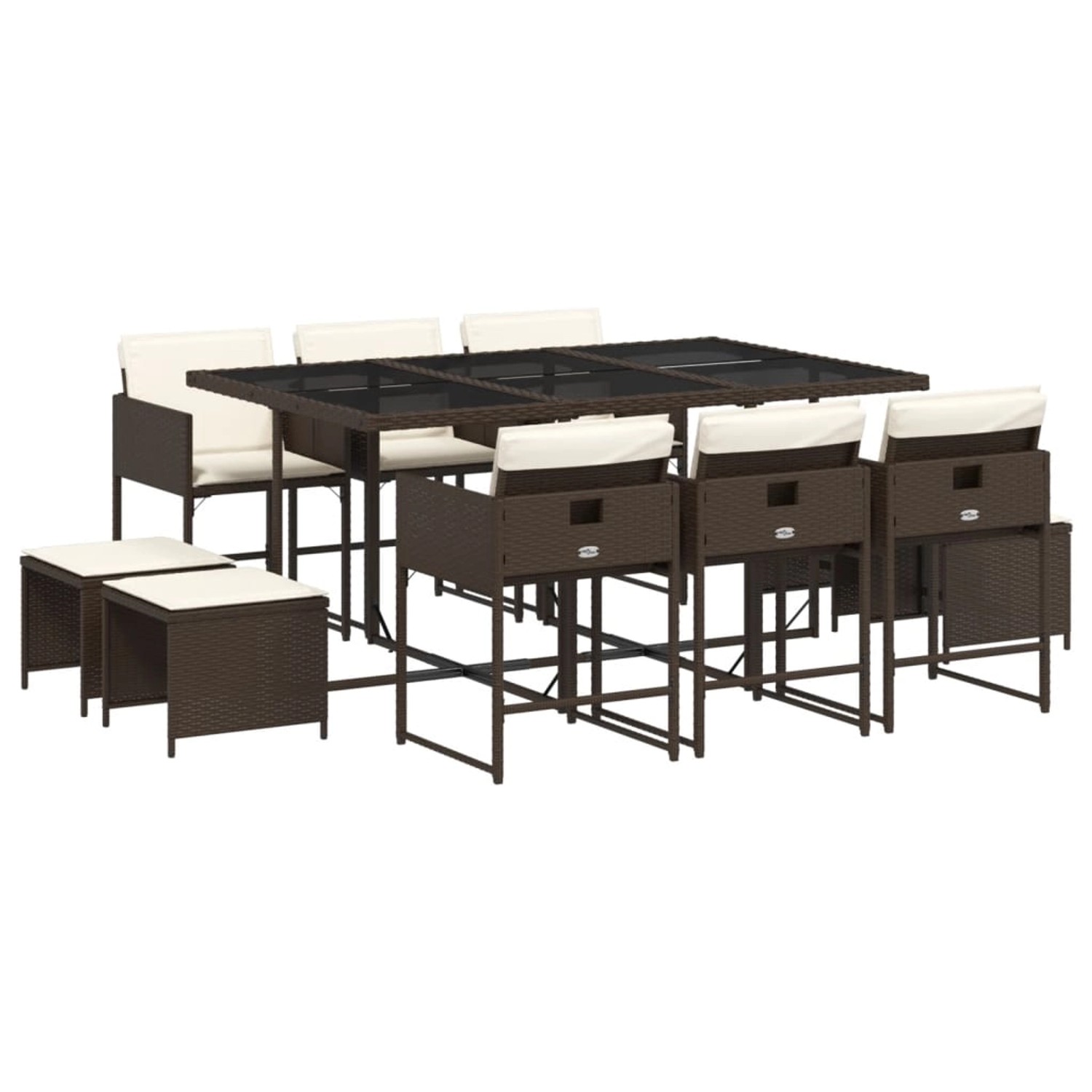 vidaXL 11-Tlg Garten-Essgruppe mit Kissen Braun Poly Rattan 3211329 günstig online kaufen