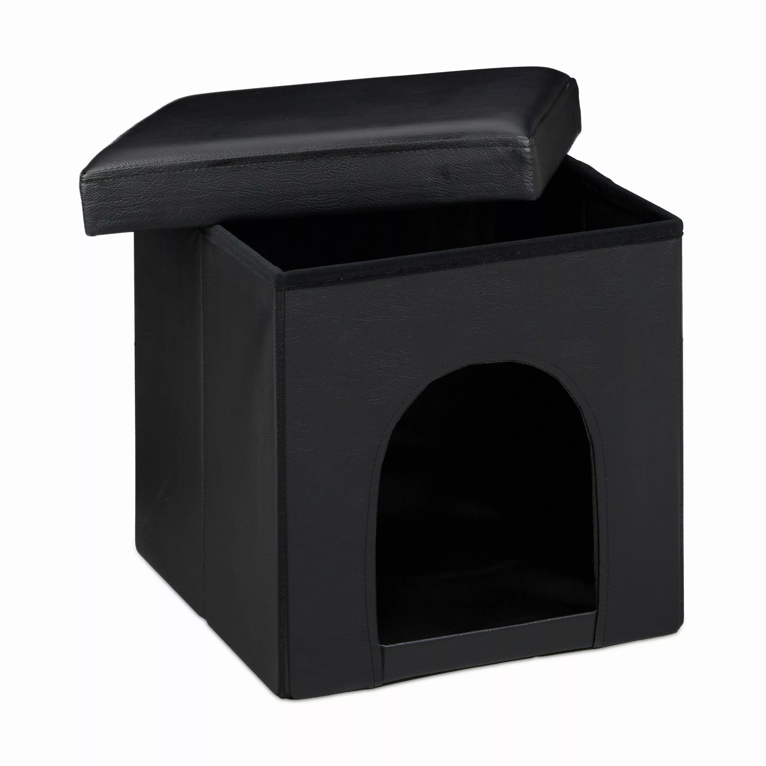 relaxdays Indoorhütte Hundebox Sitzhocker, Schwarz günstig online kaufen