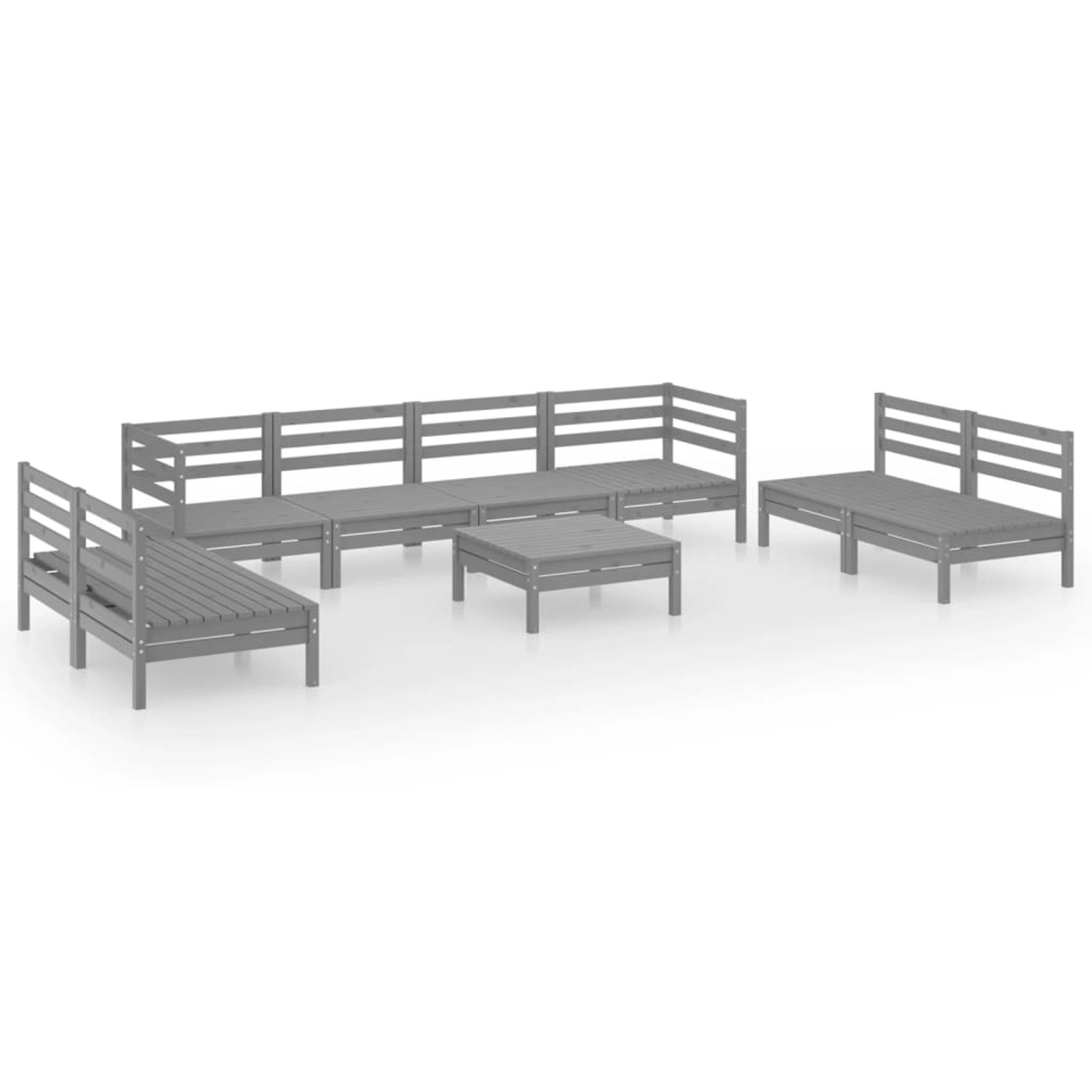 9-tlg. Garten-lounge-set Grau Massivholz Kiefer günstig online kaufen