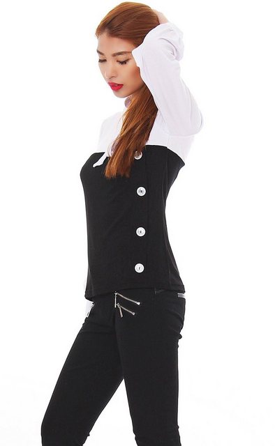 Mississhop Langarmshirt Bluse 2 in 1 Optik Tunika Longshirt mit Schleife am günstig online kaufen