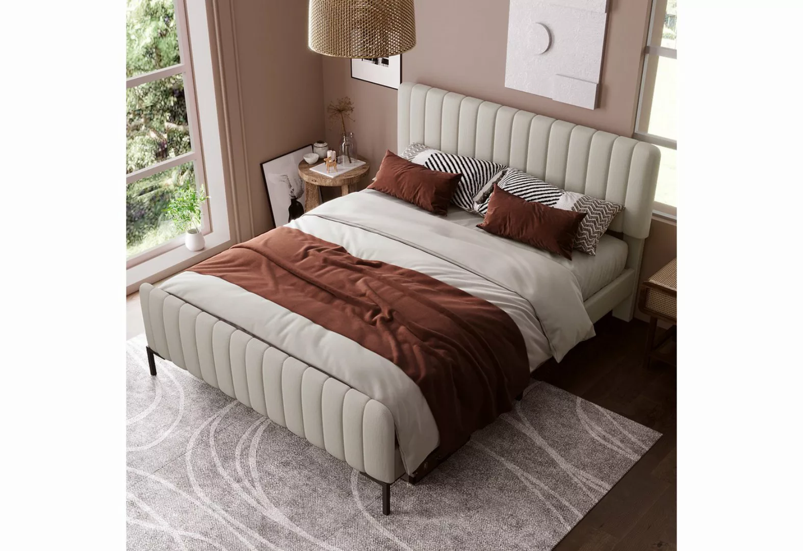 WISHDOR Polsterbett Einzelbett Stauraumbett Bett (90 x 200 cm Beige ohne Ma günstig online kaufen