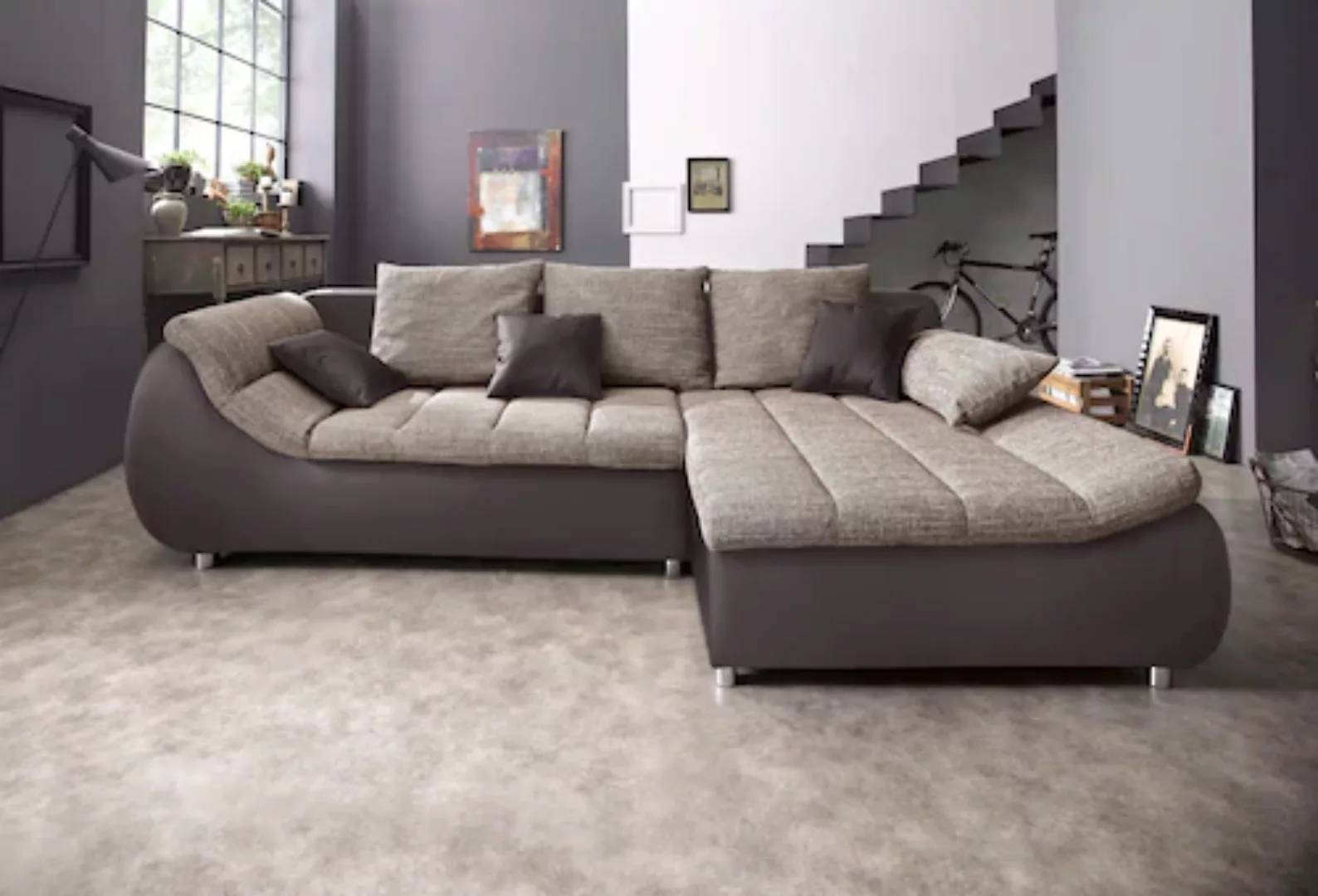 INOSIGN Ecksofa "Imola elegant und bequem, aktuelle Steppung im Sitz, L-For günstig online kaufen