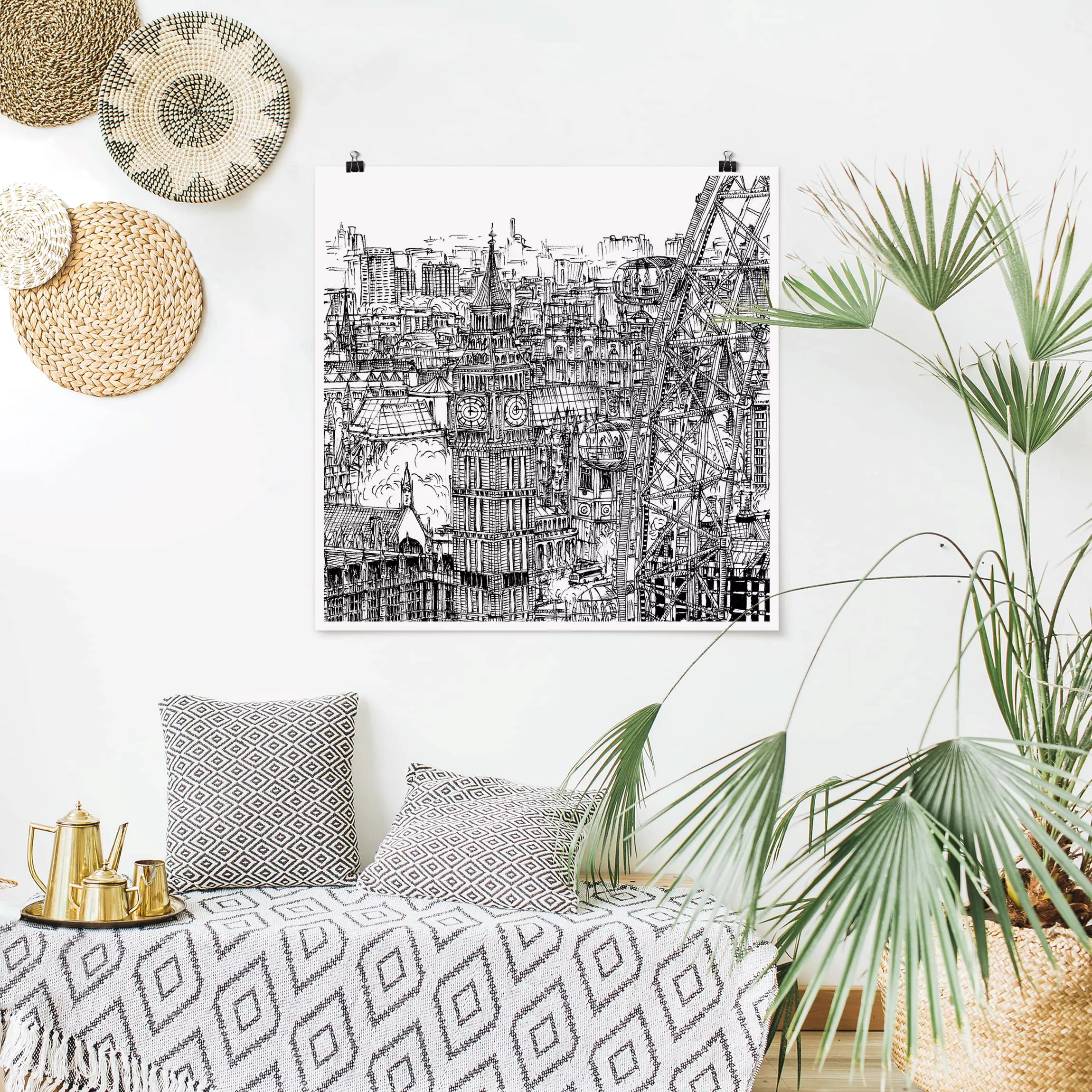 Poster Architektur & Skyline - Quadrat Stadtstudie - London Eye günstig online kaufen