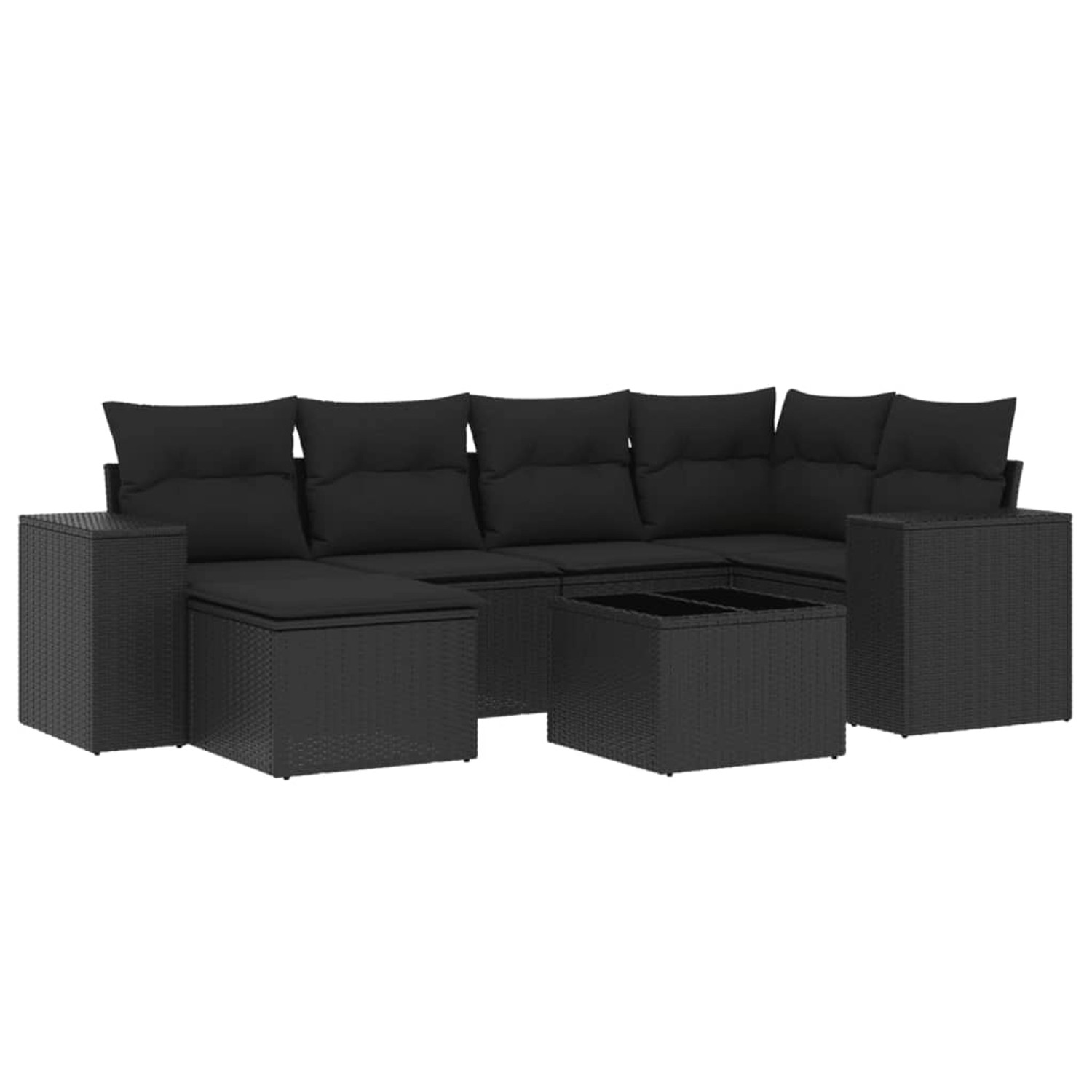 vidaXL 7-Tlg Garten-Sofagarnitur mit Kissen Schwarz Poly Rattan 3255202 günstig online kaufen