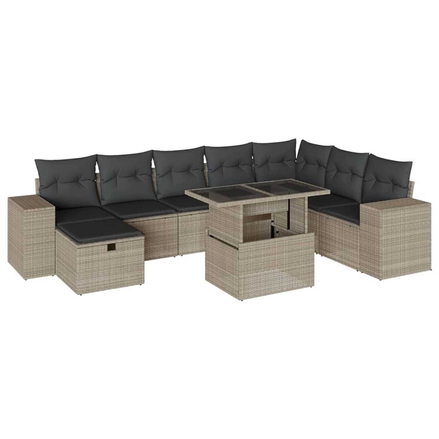 vidaXL 9-Tlg Garten-Sofagarnitur mit Kissen Hellgrau Poly Rattan 3275352 günstig online kaufen