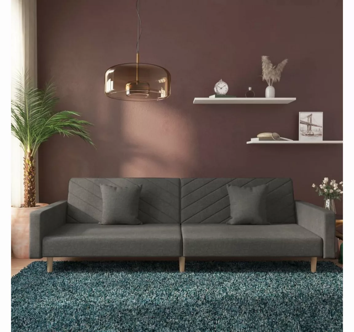 vidaXL Sofa Schlafsofa 2-Sitzer mit 2 Kissen Dunkelgrau Stoff günstig online kaufen