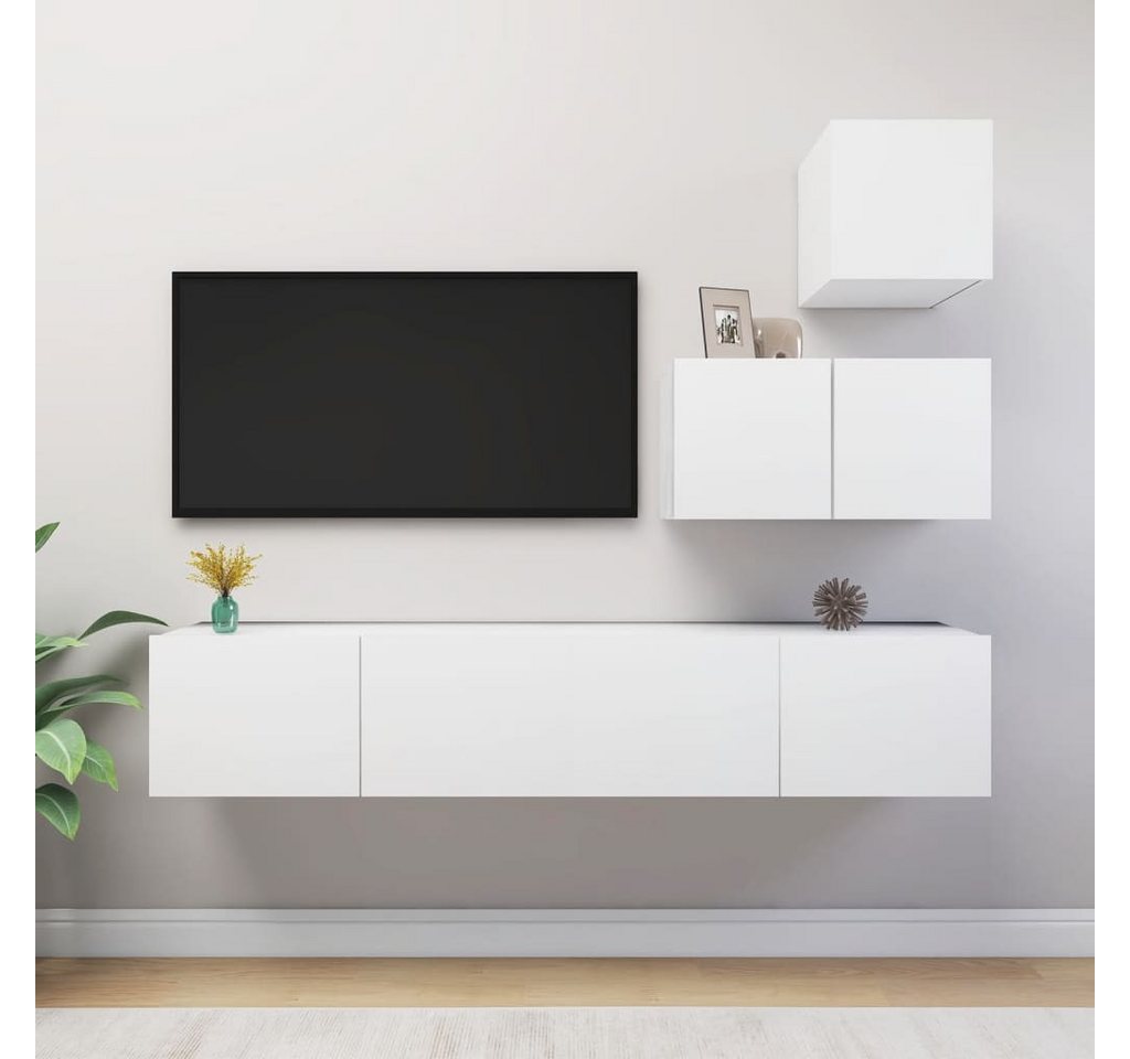 vidaXL TV-Schrank 4-tlg TV-Schrank-Set Weiß Spanplatte TV-Konsole für Ferns günstig online kaufen