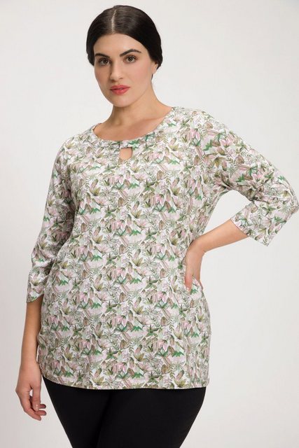 Ulla Popken Rundhalsshirt Shirt Blüten Classic Rundhals 3/4Arm günstig online kaufen