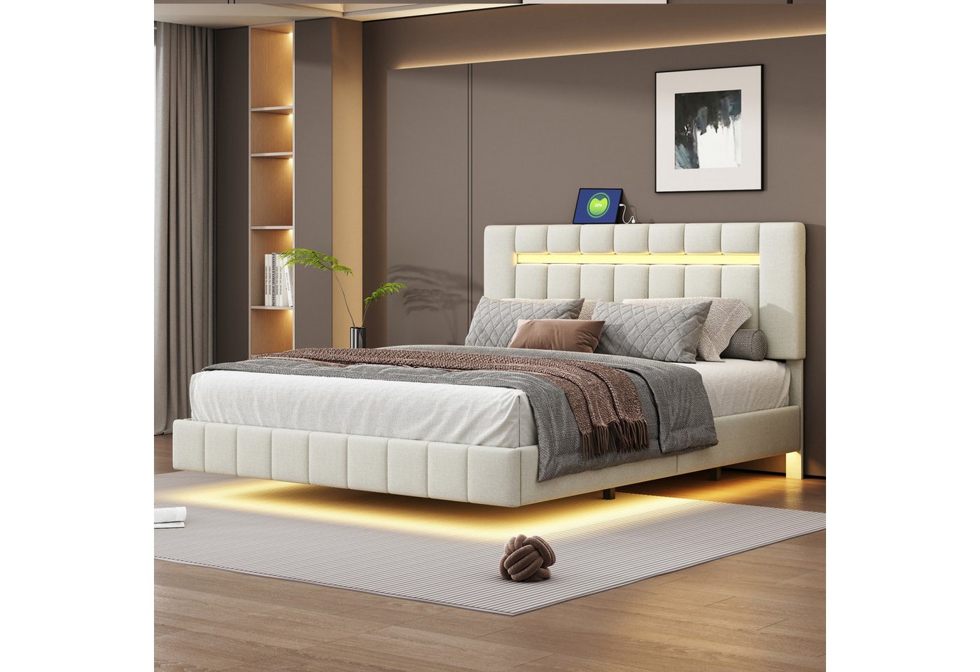 LuxeLiving Polsterbett LED Doppelbett Schwebebett 160x200 cm (Für Jugendlic günstig online kaufen