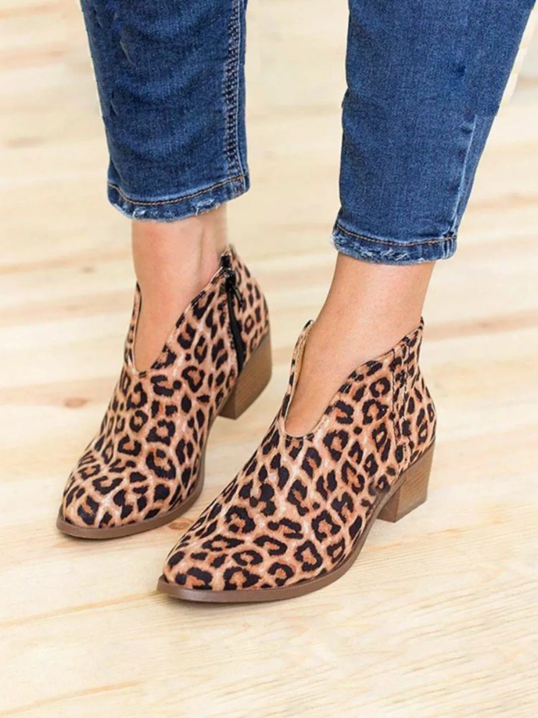 Plus Size Damen Casual Comfy Wildleder V-Form Chunky Heel Zip Ankle Stiefel günstig online kaufen