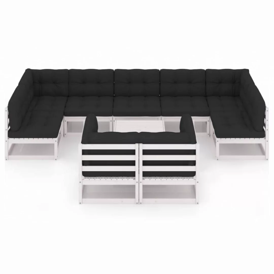 10-tlg. Garten-lounge-set Mit Kissen Weiß Kiefer Massivholz günstig online kaufen