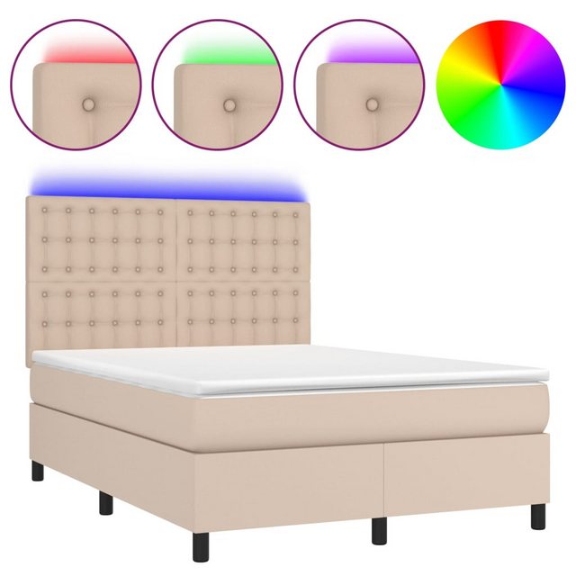 vidaXL Boxspringbett Boxspringbett mit Matratze & LED Kunstleder (140 x190 günstig online kaufen