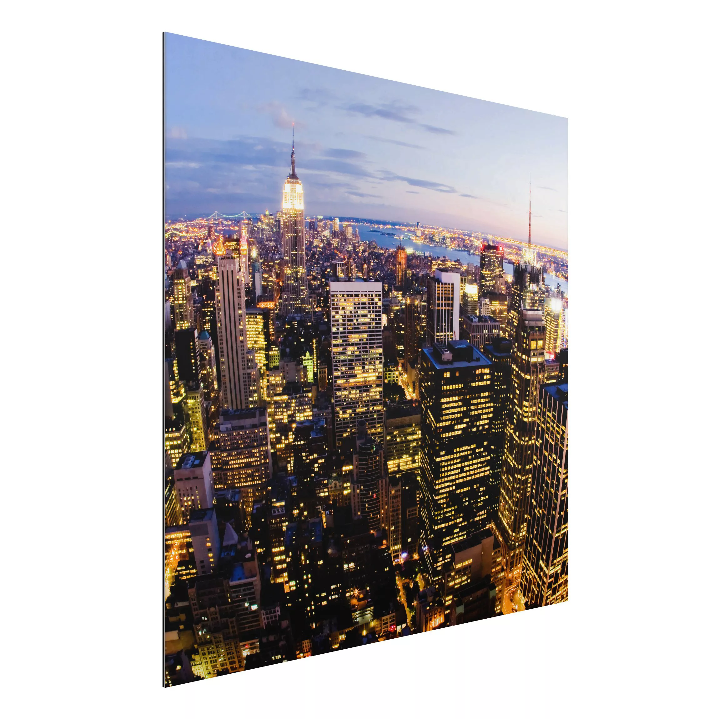 Alu-Dibond Bild Architekur & Skyline - Quadrat New York Skyline bei Nacht günstig online kaufen