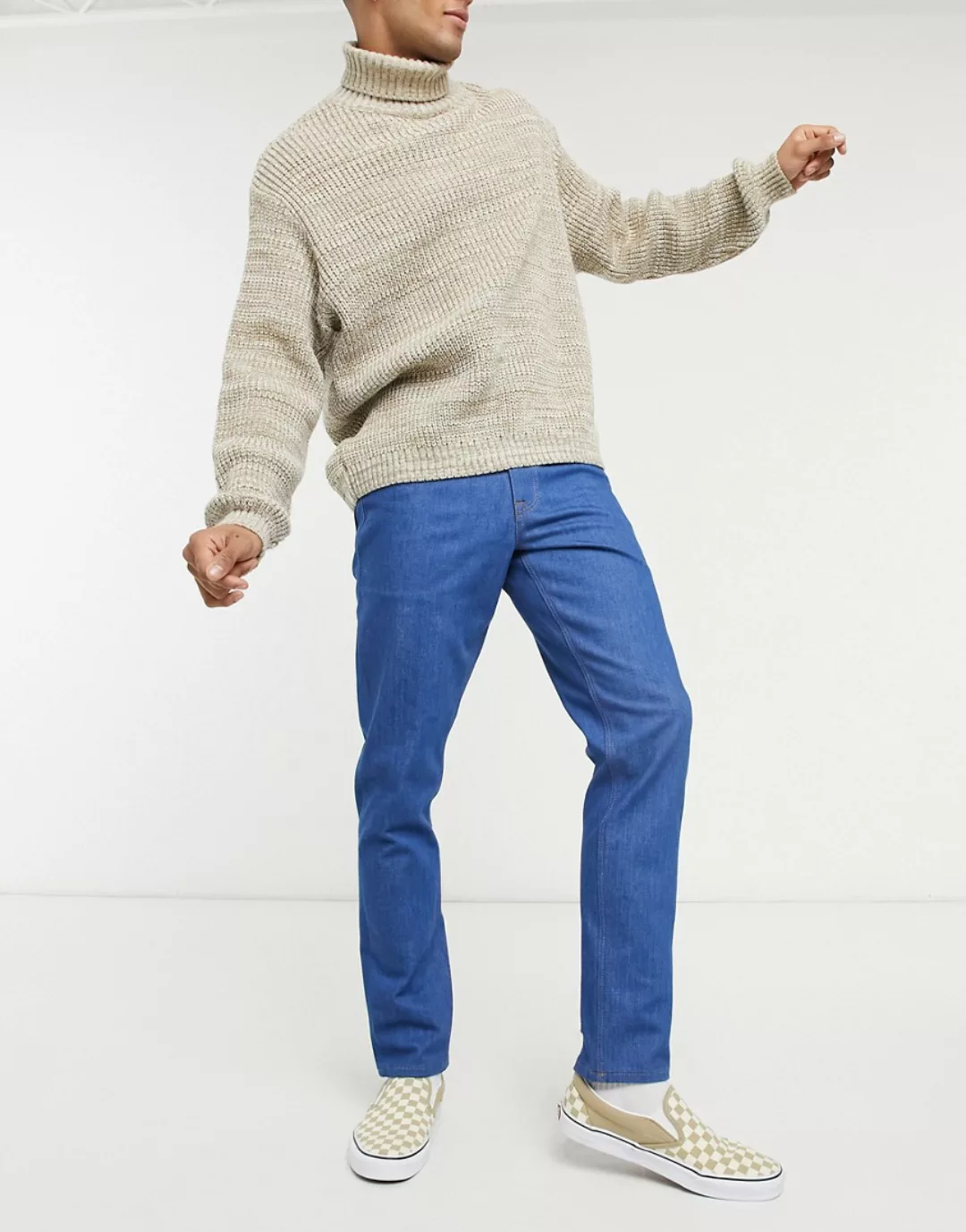 ASOS DESIGN – Schmale Stretch-Jeans in rohblauer Waschung im 70er-Style günstig online kaufen
