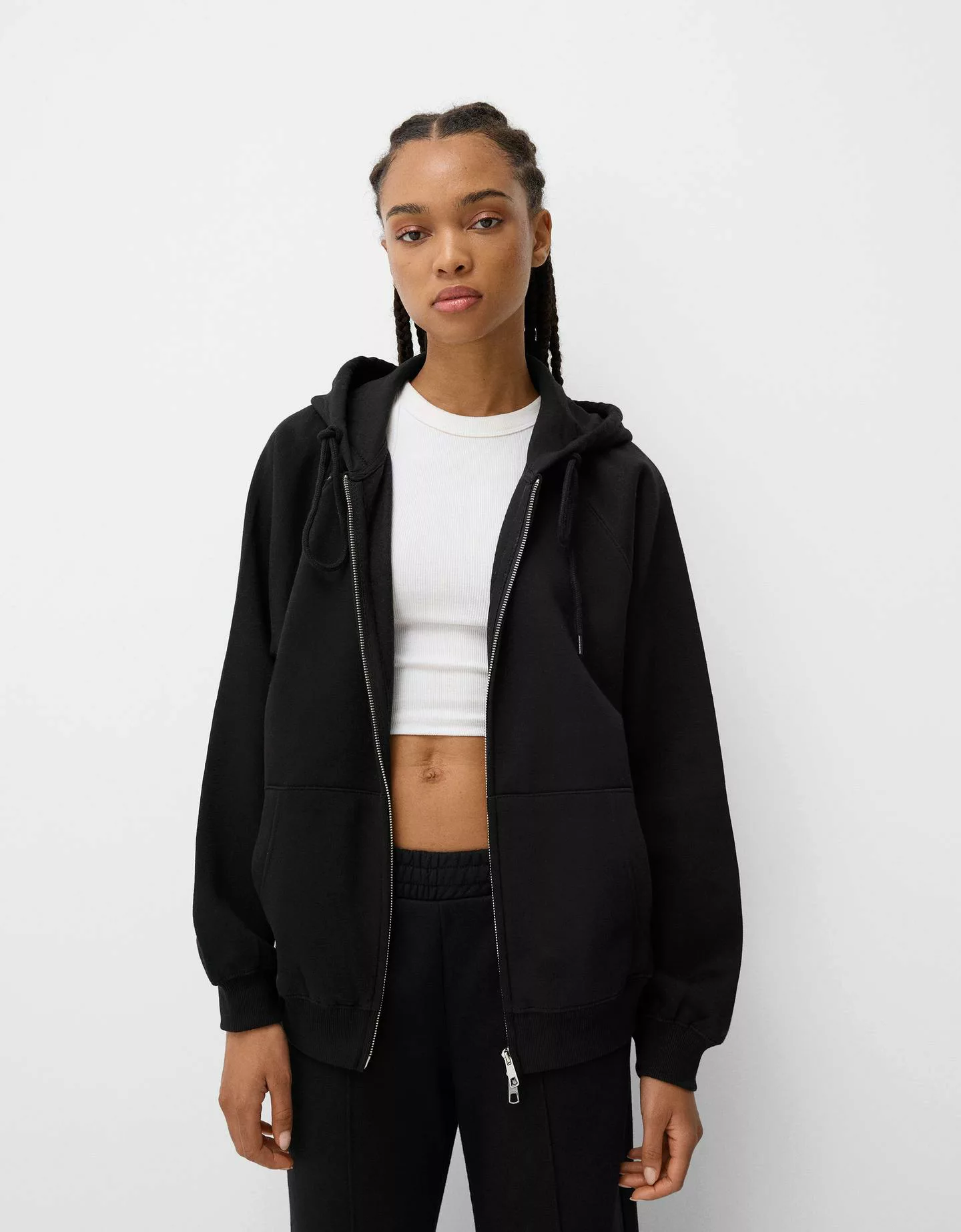 Bershka Hoodie Mit Reißverschluss Damen L Schwarz günstig online kaufen