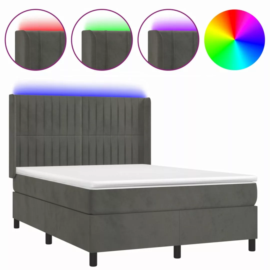 Vidaxl Boxspringbett Mit Matratze & Led Dunkelgrau 140x200 Cm Samt günstig online kaufen