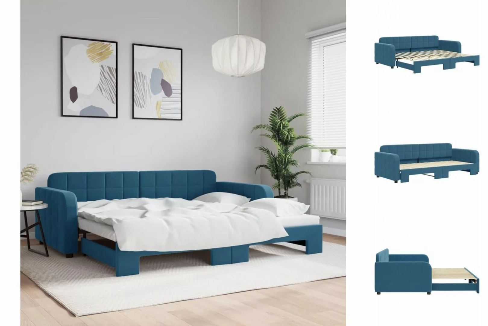 vidaXL Gästebett Gästebett Tagesbett Ausziehbar Blau 90x200 cm Samt Bett Be günstig online kaufen