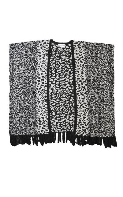 Passioni Cape Strickcape mit Leopardenmuster und Fransen unten günstig online kaufen